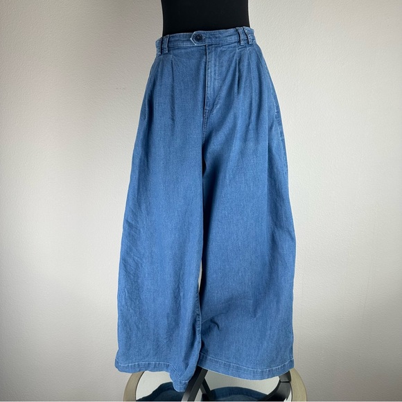 Gap x Doen Denim High Rise Trousers Womens Size 4 Blue Pleated Wide Leg Jeans - Picture 3 of 16